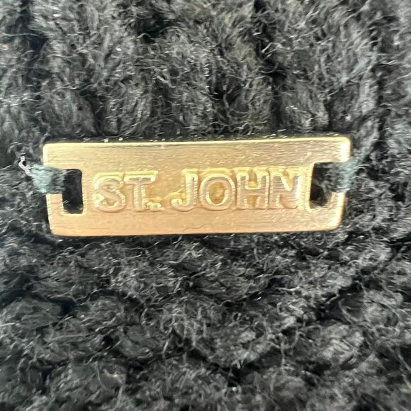 St. John Black Cardigan Sweater Wool Chunky Knit Shawl Collar 3/4 Raglan Sleeve - Picture 4 of 6